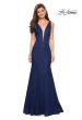 Picture of: Stretch Lace Prom Dress with Plunging Neckline in Navy, Style: 27464, Detail Picture 3