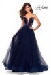 Picture of: Tulle evening Gown with Satin Bust and V Shaped Back in Navy, Style: 27485, Detail Picture 3