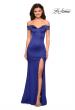 Picture of: Form Fitting Off the Shoulder Satin Prom Dress in Navy, Style: 27752, Detail Picture 3