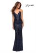 Picture of: Print Sequin Gown in Jewel Tones with V Neckline in Blue, Style: 30496, Detail Picture 3