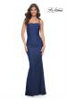 Picture of: Simple Ruched Jersey Dress with Lace Up Back in Navy, Style: 31919, Detail Picture 3