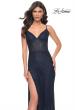 Picture of: Rhinestone Fishnet Dress with Bustier Top and Slit in Blue, Style: 32285, Detail Picture 3