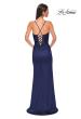 Picture of: Fitted Simple Satin Prom Dress with Lace Up Back in Navy , Style 33010, Detail Picture 3
