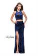 Picture of: Long Velvet Prom Dress with Crop Top and Leg Slit in Navy, Style: 25500, Detail Picture 2