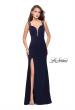 Picture of: Satin Prom Dress with Open Back and Beaded Straps in Navy, Style: 26167, Detail Picture 2
