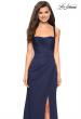 Picture of: Long Jersey Gown with Size Ruching and Slit in Navy, Style: 27470, Detail Picture 4