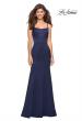 Picture of: Fitted Long Dress with Seams and Large Gold Zipper in Navy, Style: 27524, Detail Picture 4