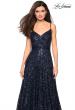 Picture of: sequin Empire Waist Prom Dress with V Back in Navy, Style: 27747, Detail Picture 4