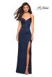 Picture of: Form Fitting Satin Prom Dress with Ruching in Navy, Style: 27782, Detail Picture 4