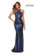 Picture of: Metallic Criss Cross Jersey Dress with Rhinestones in Navy, Style: 28745, Detail Picture 4