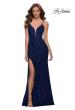 Picture of: Chic Long Stretch Lace Gown with Sheer Rhinestone Back in Navy, Style 29679, Detail Picture 4