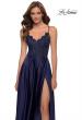 Picture of: Satin and Lace Prom Dress with Sheer Bodice in Navy, Style 29760, Detail Picture 4