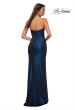 Picture of: Strapless Sweetheart Metallic Jersey Gown with Slit in Navy, Detail Picture 4