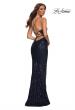 Picture of: Print Sequin Gown in Jewel Tones with V Neckline in Navy, Detail Picture 4