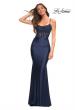 Picture of: Gorgeous Lace and Jersey Jewel Tone Prom Dress in Navy, Detail Picture 4
