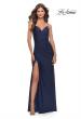 Picture of: Lace Applique Sheer Back Rhinestone Jersey Dress in Navy, Style: 31361, Detail Picture 4