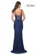 Picture of: Simple Ruched Jersey Dress with Lace Up Back in Navy, Style: 31919, Detail Picture 4