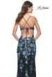 Picture of: Floral Embroidered and Sequin Print Gown with Lace Up Back in Navy, Style: 31992, Detail Picture 4