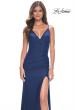 Picture of: Simple Jersey Gown with Deep V Neckline and Ruching in Navy, Style: 32115, Detail Picture 4