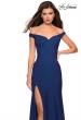 Picture of: Elegant Off the Shoulder Dress with Side Leg Slit in Navy, Style: 27587, Detail Picture 5