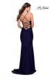 Picture of: Form Fitting Jersey Prom Dress with Draped Neckline in Navy, Style: 28518, Detail Picture 5
