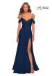 Picture of: Off the Shoulder Chiffon Dress with Scoop Back in Navy, Style: 28942, Detail Picture 5