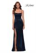 Picture of: Fitted Stretch Satin Dress with Scoop Back in Navy, Style 29945, Detail Picture 5
