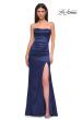 Picture of: Strapless Satin Evening Dress with Ruching and Lace Up Back in Navy , Style 32952, Detail Picture 5