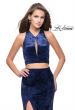 Picture of: Long Velvet Prom Dress with Crop Top and Leg Slit in Navy, Style: 25500, Detail Picture 6