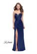 Picture of: Long Strapless Satin Prom Dress with Side Ruching in Navy, Style: 26017, Detail Picture 6