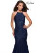 Picture of: Long Lace Prom Dress with High Neckline in Navy, Style: 27289, Detail Picture 6