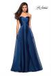 Picture of: Strapless Chiffon Dress with Criss Cross Bodice Detail in Navy, Style: 27515, Detail Picture 6