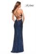Picture of: Long Sequin Gown in Jewel Tones with V Neckline in Navy, Style: 30374, Detail Picture 6