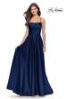 Picture of: A Line Satin Gown with Ruching and Square Neckline in Navy, Style: 31105, Detail Picture 6