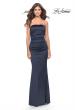 Picture of: Chic Strapless Liquid Jersey Gown with Ruching in Navy, Style: 31189, Detail Picture 6