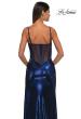 Picture of: Metallic Jersey Fitted Dress with Corset Top and Sheer Back in Navy, Style: 32526, Detail Picture 6