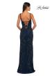 Picture of: Beautiful Beaded Evening Gown with V Neckline and Open Back in Navy, Style: 33054, Detail Picture 6