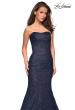 Picture of: Long Mermaid Metallic Lace Strapless Prom Dress in Navy, Style: 27267, Detail Picture 7