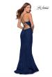 Picture of: Lace Prom Gown With Sheer Bodice and Tie Up Back in Navy, Style: 28534, Detail Picture 7
