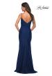 Picture of: Diagonal Ruched Jersey Gown with V Neckline in Navy, Detail Picture 7