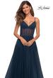 Picture of: Tulle A-line Prom Dress with Corset Sheer Bodice in Navy, Detail Picture 7