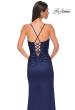 Picture of: Fitted Simple Satin Prom Dress with Lace Up Back in Navy , Style 33010, Detail Picture 7