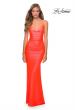 Picture of: Ruched Neon Prom Dress with Criss Cross Tie Back in Neon Coral, Style: 29010, Main Picture