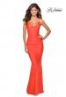 Picture of: Neon Prom Dress with Ruching and Strappy Back in Neon Coral, Style: 29020, Main Picture