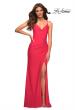 Picture of: Long Hot Coral Dress with Flattering Ruching and Slit in Orange, Style: 30444, Main Picture