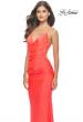 Picture of: Open Lace Up Back Long Gown with Lace Side Detail in Neon Coral, Style: 31365, Detail Picture 10
