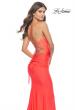 Picture of: Open Lace Up Back Long Gown with Lace Side Detail in Neon Coral, Style: 31365, Detail Picture 11