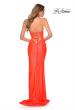 Picture of: Ruched Neon Prom Dress with Criss Cross Tie Back in Neon Coral, Style: 29010, Back Picture