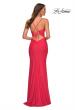 Picture of: Long Hot Coral Dress with Flattering Ruching and Slit in Orange, Style: 30444, Back Picture