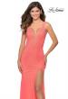 Picture of: Fully Beaded Long Prom Gown with Keyhole Back in Neon Coral, Style: 28760, Detail Picture 1